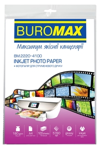 Фотопапір глянцевий А4, 100 аркушів, щільність 180 г/м2 BM.2220-4100 Buromax
