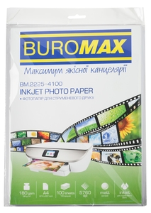 Фотопапір матовий А4, 100 аркушів, щільність 180 г/м2 BM.2225-4100 Buromax
