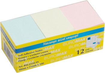 Блок паперу з клейким шаром, 38х51 мм, 100 аркушів, пастельний мікс PASTEL BM.2310-99 Buromax