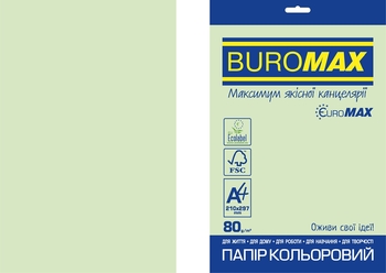 Папір кольоровий світло-зелений А4, 20 аркушів, щільність 80 г/м2 PASTEL. EUROMAX BM.2721220E-15 Buromax