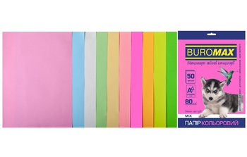 Бумага цветная А4, 10 цветов по 5 листов, плотность 80 г/м2 PASTEL+NEON BM.2721750-99 Buromax