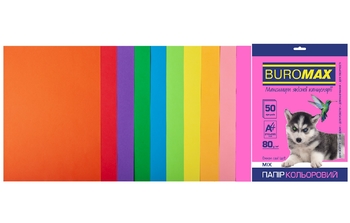 Бумага цветная А4, 10 цветов по 5 листов, плотность 80 г/м2 NEON+INTENSIVE BM.2721850-99 Buromax