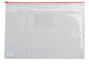 Папка - конверт, на блискавці zip-lock, А5, глянцевий прозорий пластик, червона блискавка BM.3947-05