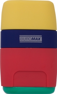 Подвійна точилка з контейнером та гумкою, мікс RAINBOW. RUBBER TOUCH BM.4771 Buromax