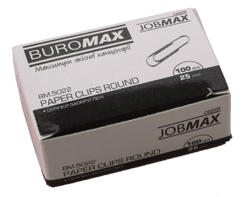 Скріпки оцинковані, розмір 25 мм, 100 шт в упаковці JOBMAX BM.5022 Buromax