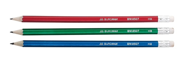 Олівець чорнографітний НВ, з гумкою, мікс METALLIC BM.8507 Buromax