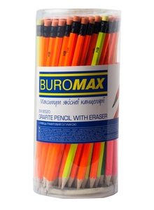 Карандаш чернографитный НВ, с ластиком, микс NEON BM.8520 Buromax