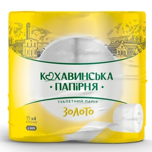 Папір туалетний чотиришаровий білий, 155 відривів, 4 рулони в упаковці Золотий kx.51047 Кохавинка