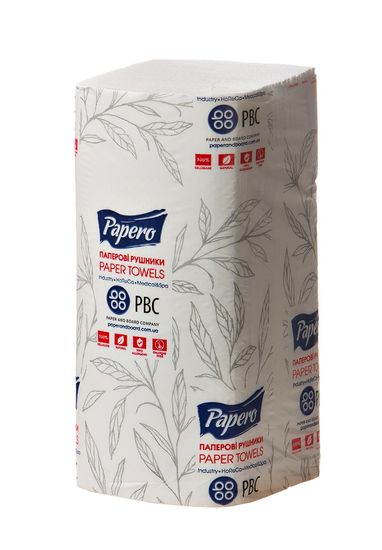 Полотенца бумажные двухслойные белые, Z-образные, 156 шт в упаковке RN010 PAPERO