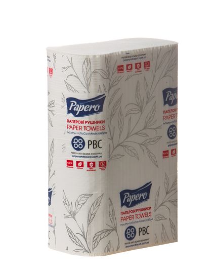 Полотенца бумажные двухслойные белые, V-образные, 160 шт в упаковке RV022 PAPERO