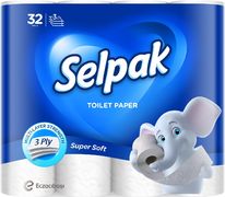Туалетная бумага трехслойная белая, 18,6 м, 32 рулона в упаковке sp.84463 SELPAK
