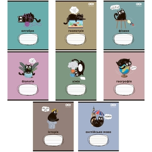 Тетради предметные, 48 листов в клеточку, 10 шт в наборе, цветная обложка, дизайн: CRAZY CAT ZiBi ZB.1703-99