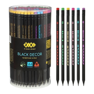 Карандаш чернографитный НВ, с ластиком, микс BLACK DECOR ZB.2321 ZiBi