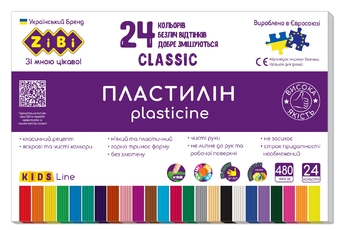 Пластилін 24 кольори, 480 г CLASSIC ZB.6236 ZiBi