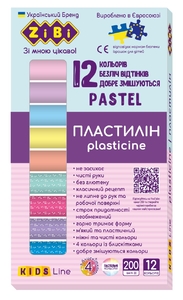 Пластилин 12 цветов, 200 г PASTEL ZB.6240 ZiBi