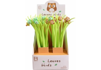 Ручка гелева синя 0,6 мм, мікс Leaves birds APF094 Maxi