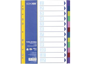 Роздільник аркушів А4 Economix, пластик, 12  розділів, кольоровий E30808 (1)