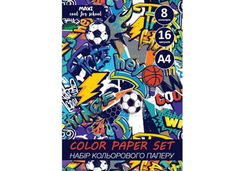 Бумага цветная А4, 8 цветов (16 листов), 45 г/м2 MX05280-03 Maxi