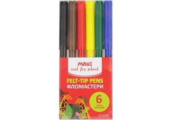 Фломастеры, 6 цветов, на водной основе Animal world MX11229 Maxi