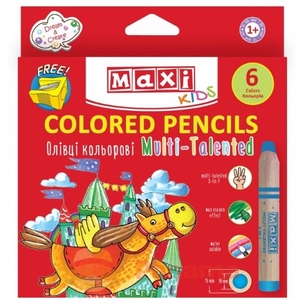Олівці кольорові Multi-Talented 3 в 1, 6 кольорів з чинкою, круглі MX15171 (4)