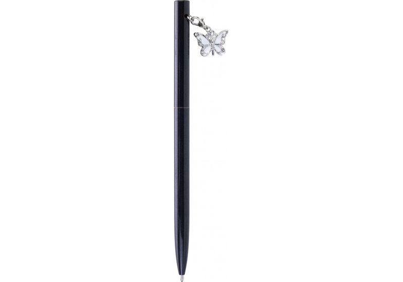Ручка кулькова поворотна синя 0,7 мм, металева з брелоком Метелик MX16376 Maxi