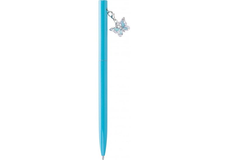 Ручка шариковая поворотная синяя 0,7 мм, металлическая с брелком Бабочка MX16379 Maxi