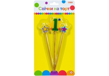 Набір свічок для торту, 3 шт, висота 4,5 см Stars 1 MX620080-1 Maxi