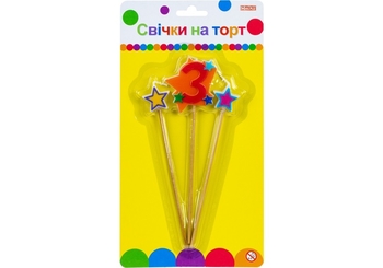 Набір свічок для торту, 3 шт, висота 4,5 см Stars 3 MX620080-3 Maxi