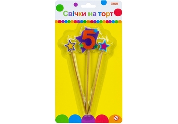 Набір свічок для торту, 3 шт, висота 4,5 см Stars 5 MX620080-5 Maxi