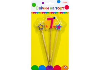 Набір свічок для торту, 3 шт, висота 4,5 см Stars 7 MX620080-7 Maxi