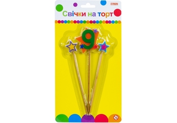 Набір свічок для торту, 3 шт, висота 4,5 см Stars 9 MX620080-9 Maxi