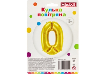 Шар-цифра воздушный, размер 40х33 см, фольгированный, золотистый О MX634010.24-16in Maxi