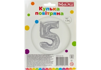 Куля-цифра повітряна, розмір 40х33 см, фольгована, срібна 5 MX634015.25-16in Maxi