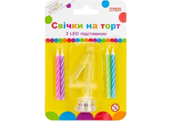 Набір: 4 свічки на торт з LED підставкою 4, що світиться MX701007-4 (1)