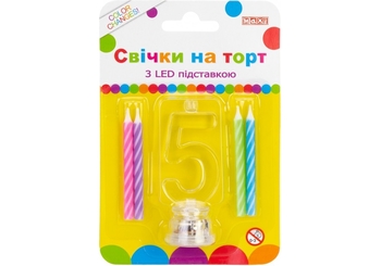 Набор: 4 свечи на торт с LED подставкой светящейся 5 MX701007-5 (1)