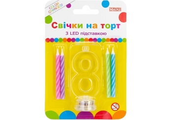 Набор: 4 свечи на торт с LED подставкой светящейся 8 MX701007-8 (1)