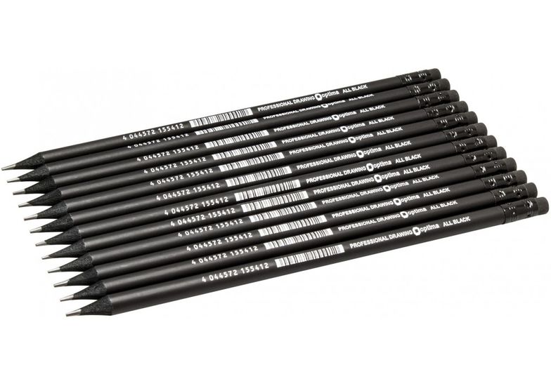 Олівець чорнографітний Optima All BLACK HB корпус чорний, загострений, з гумкою O15541 (12)
