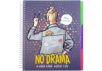 Блокнот Selfie: No Drama, B5, обкл. пластик+картон, ПВХ спіраль, розділювачі, 120 арк., кліт. O208