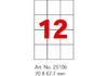 Етикетки самоклеючі 12 шт на А4, розмір 70х67,7 мм, 100 аркушів у пачці O25106 Optima