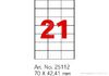 Етикетки самоклеючі 21 шт на А4, розмір 70х42,4 мм, 100 аркушів у пачці O25112 Optima