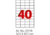 Етикетки самоклеючі 40 шт на А4, розмір 52,5х29,7 мм, 100 аркушів у пачці O25118 Optima