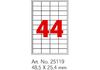 Етикетки самоклеючі 44 шт на А4, розмір 48,5х25,4 мм, 100 аркушів у пачці O25119 Optima