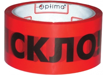 Скотч червоний Обережно скло, ширина 48 мм, довжина 50 м, щільність 40 мкм O45301 Optima