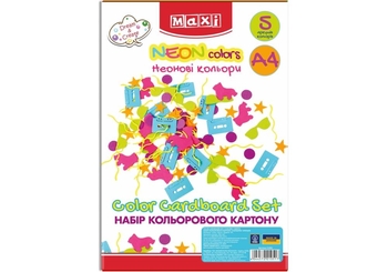 Картон кольоровий А4, 5 аркушів, щільність 230 гЇм2 Neon colors MX21051 Maxi