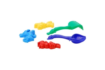 Пісочний набір №4: лопатка, грабельки, формочки, в сітці Дзвоник 1005