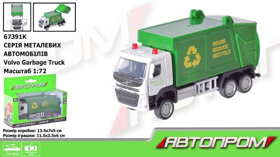Машинка металлическая 1:72, с подвижными деталями, в коробке 13,5х7х5 см Volvo Garbage Truck 67391K АвтоПром Машинка металлическая 1:72, с подвижными деталями, в коробке 13,5х7х5 см Volvo Garbage Truck 67391K АвтоПром