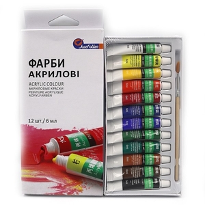 Акрилові фарби 12 кольорів, 6 мл, в тубі з пензликом Basics EA1206M Josef Otten