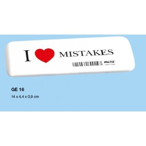 Ластик для карандаша прямоугольный, белого цвета I love mistakes Размер 14х4.4х0.9 см TM FACTIS GNEGE16 (16)