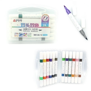 Набір скетч-маркерів двосторонніх акрилових, 24 кольори (12 шт), з глітером Металік M6146-12 Aodemei