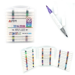 Набір скетч-маркерів двосторонніх акрилових, 72 кольори (36 шт), з глітером Металік M6146-36 Aodemei